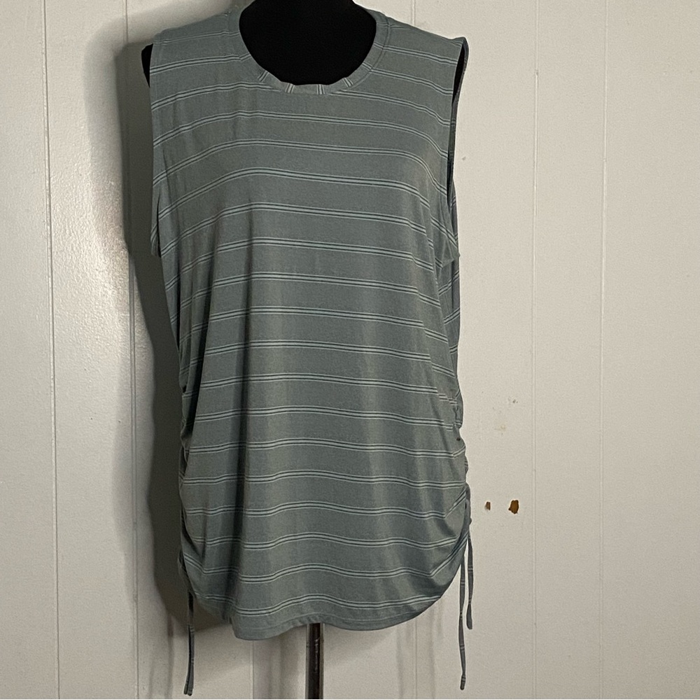 Duluth Green Striped Sleeveless Ruched Shirt Ladies Size 1X